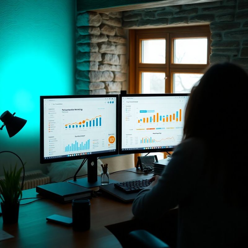 Udeleženec dela z digitalnimi orodji na dveh zaslonih